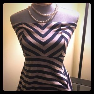 Tan with purple stripes strapless summer dress